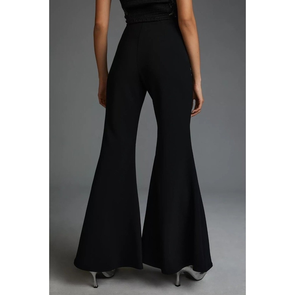 Anthropologie Flare Trousers Black Size 10 High Rise Wide Leg Statement Chic - Picture 3 of 10
